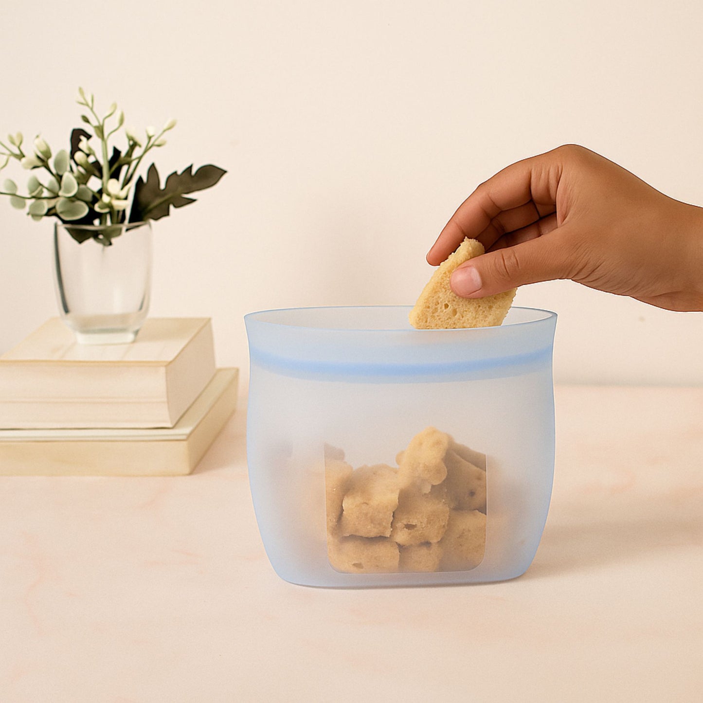 ZipNow silicone smart bag for dry snacks – ideal storage for kitchen counter or study table