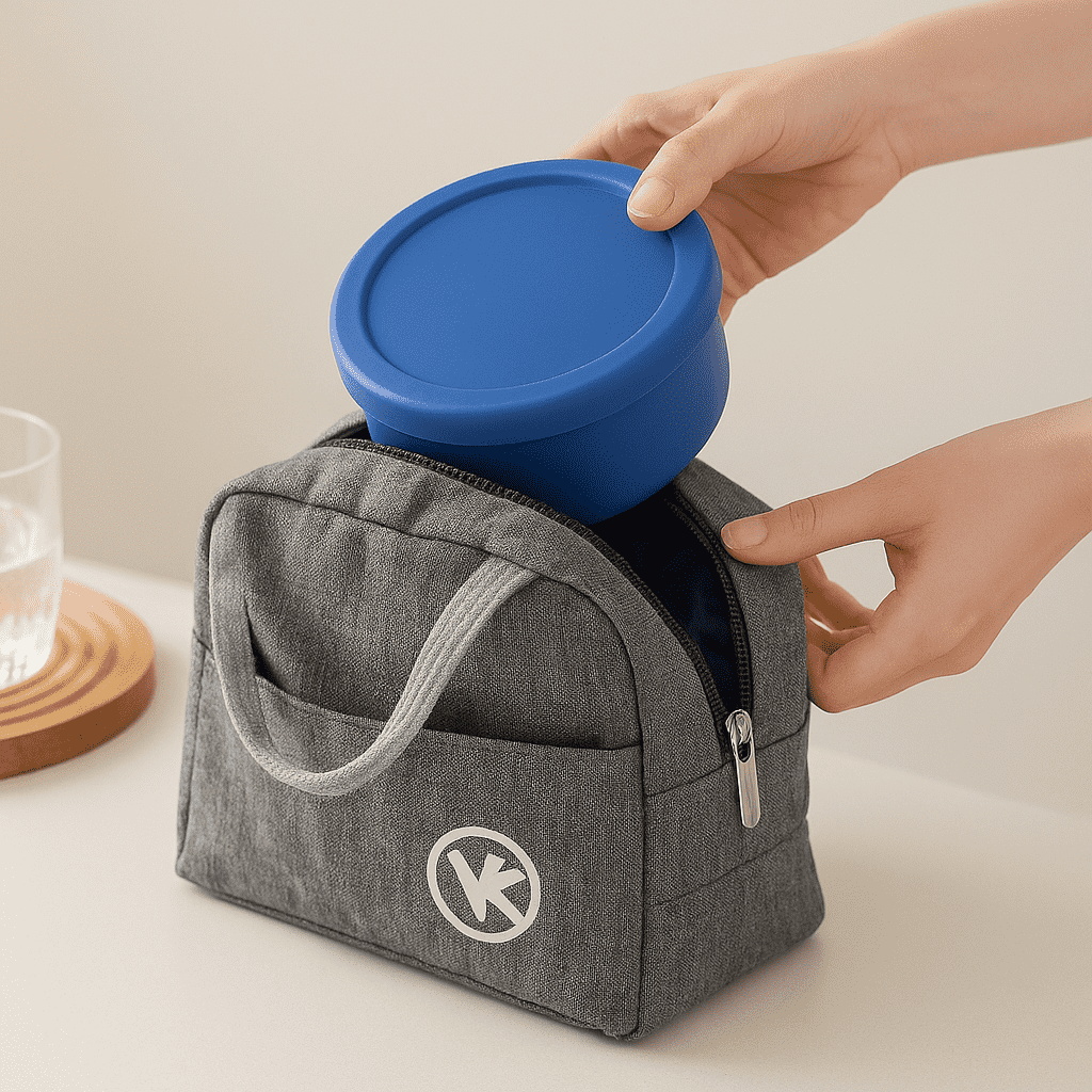 ZipNow reusable lunchbox being packed for outdoor travel or daily commute
