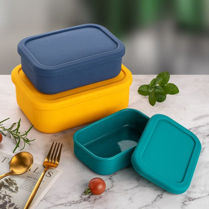 ZipNow Silicone Rectangle Containers placed aesthetically for kitchen storage and food presentation
