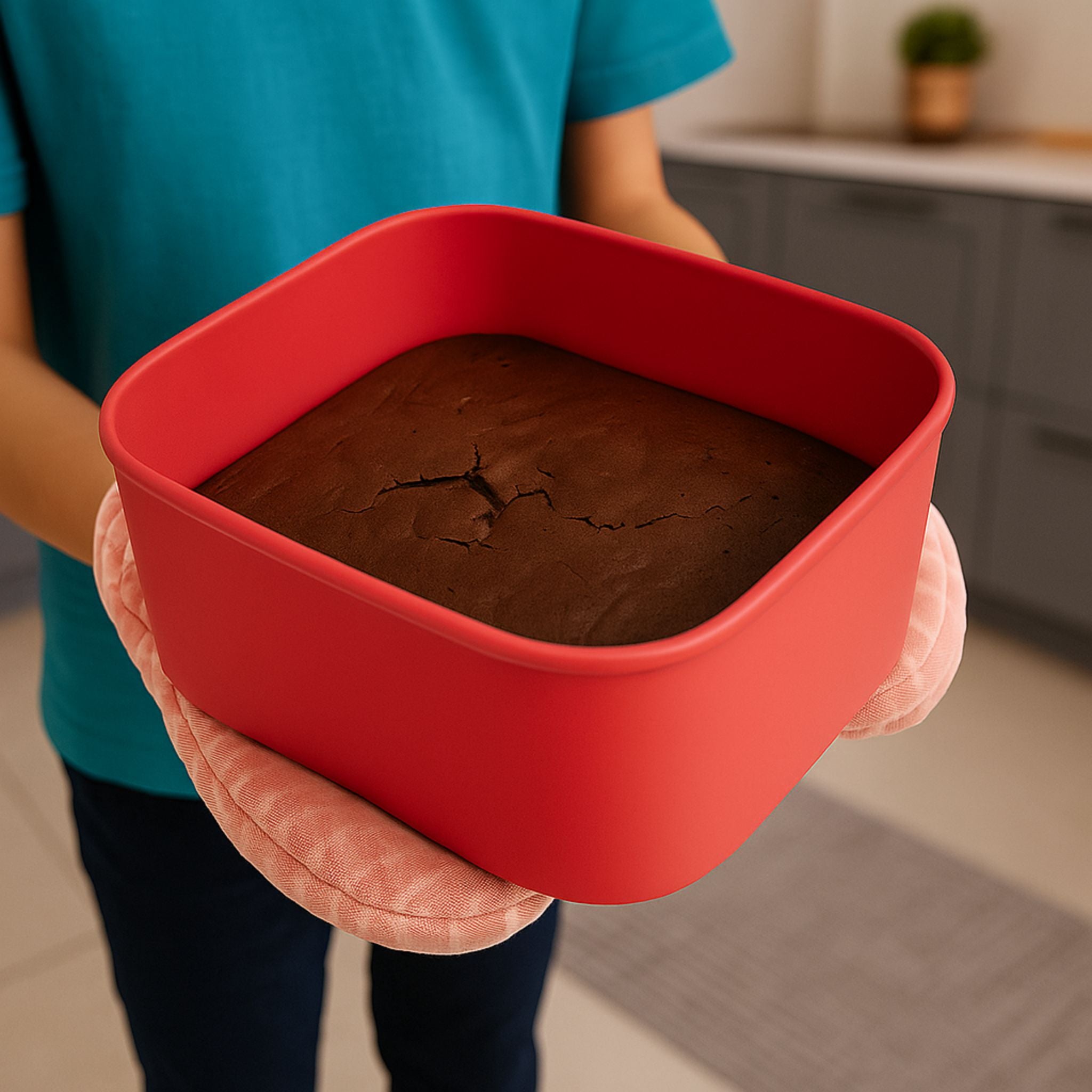 ZipNow Silicone Rectangle Container with baked brownie – heat-resistant, oven-friendly
